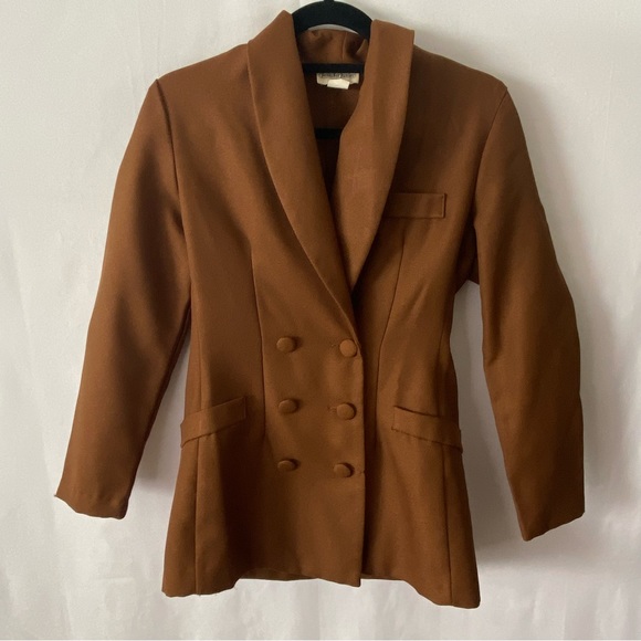 Vintage 80s brown button up blazer jacket coat Jennifer James - Picture 5 of 6